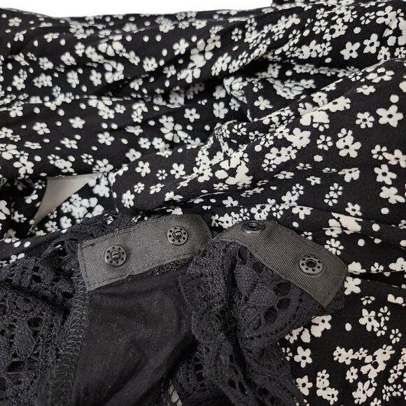 Intimately Free People Blouse S Black Ditsy Floral Bodysuit Dramatical‎ Ruffled - Picture 10 of 15